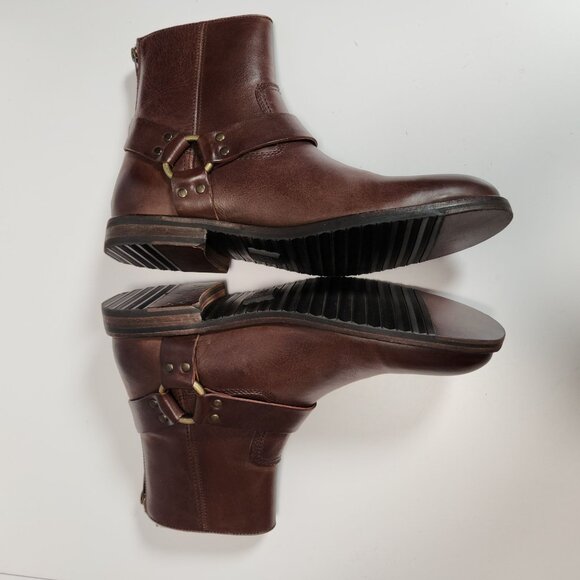 FRYE Sam Harness Mens Boots 8M Dark Brown Leather Mid-Calf Back Zipper - Picture 13 of 16